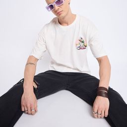 Mast & Harbour White Graphic Printed Drop-Shoulder Sleeves Cotton Casual Oversized T-shirt-picture-35