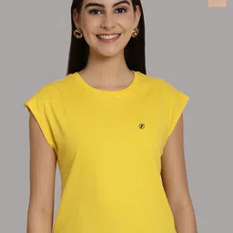 Friskers Women Yellow 2 Extended Sleeves Applique T-shirt-image-85