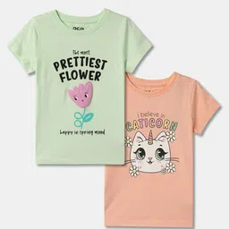 R&B Girls Pack Of 2 Printed Round Neck Cotton T-shirt image 1