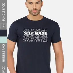 CHOZI Pack Of 2 Typography Printed Regular Fit Cotton Casual T-shirt-picture-13