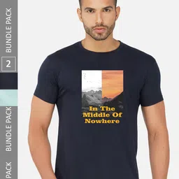 CHOZI Pack Of 2 Typography Printed Round Neck Cotton Casual T-shirt-picture-38