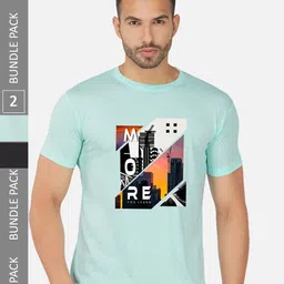 CHOZI Pack Of 2 Typography Printed Cotton T-shirts image 1