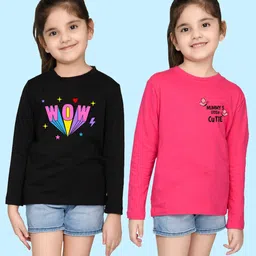 NUSYL Girls Black & Pink Pack of 2 Typography Printed T-shirts-picture-30
