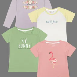 HELLCAT Girls Pack Of 4 Printed Cotton T-shirts-picture-28