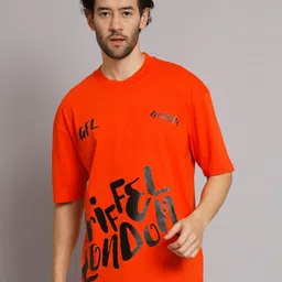GRIFFEL Men Typography Printed Round Neck Cotton Oversized T-Shirt-image-55