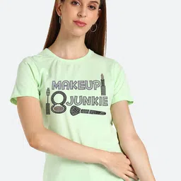 shashvi Women Lime Green Typography Printed T-shirt-image-37