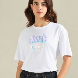 U.S. Polo Assn. Women Relaxed Fit Brand Logo Printed Pure Cotton T-shirt-picture-46