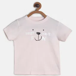 MINI KLUB Boys Pink Printed Pure Cotton T-shirt image 1