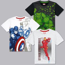 Kids Ville Boys White & Grey Pack of 3 Marvel Printed Pure cotton T-shirt-picture-35