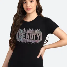 shashvi Women Black Typography embellished Printed T-shirt-image-18