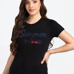 shashvi Women Black Typography Printed T-shirt-image-6