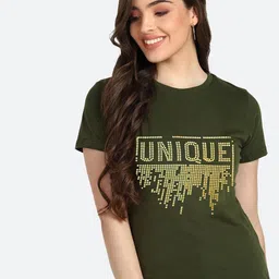 shashvi Women Khaki Typography Printed T-shirt-image-76