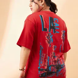 SASSAFRAS Curve Plus Size Graphic Printed Round Neck Cotton Relaxed Fit T-shirt-picture-38