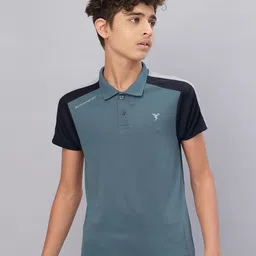 Technosport Boys Polo Collar Colourblocked Antimicrobial Running Active T-shirt image 1