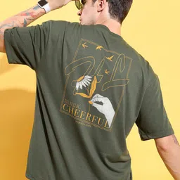 HIGHLANDER Olive Green Typography Printed Oversized T-shirt-picture-40