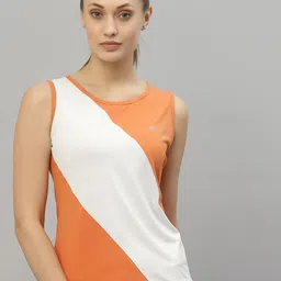 JUMP USA Women Orange & White Colourblocked Round Neck Tank T-shirt-image-88