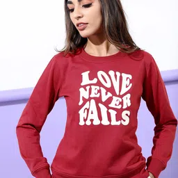 Tokyo Talkies Women Maroon Printed Sweatshirt-image-91