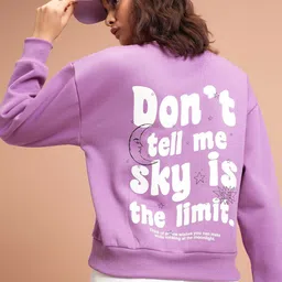 Tokyo Talkies Purple Typography Printed Hooded Relaxed Fit Pullover image 1