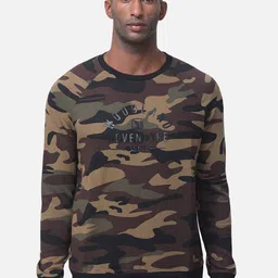Woodland Men Olive Green Camouflage Printed Sweatshirt-image-26