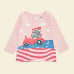 Pantaloons Baby Girls Pink & Blue Striped T-shirt-image-27