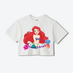 YK Disney Girls Graphic Disney Princess Printed Pure Cotton Boxy T-shirt-image-45