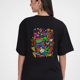 Mad Over Print Women Printed Drop-Shoulder Sleeves Oversize Cotton T-shirt-image-53