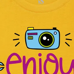 Nusyl Girls Yellow Typography Printed T-shirt image 4