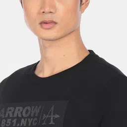 Arrow Men Black Brand Logo Printed Cotton T-shirt image 2