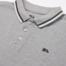 Dennis Lingo Men Grey Melange Polo Collar Slim Fit T-shirt image 4