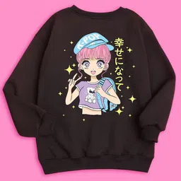 NUSYL Girls Graphic Printed Oversized Fleece Sweatshirt image 3