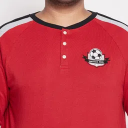 bigbanana Men Plus Size Red Henley Neck Bio Finish Applique T-shirt image 4
