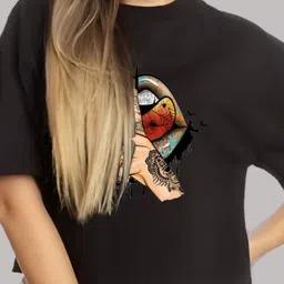 Elibolz Graphic Printed Drop-Shoulder Sleeves Cotton Crop Oversized T-Shirt image 2