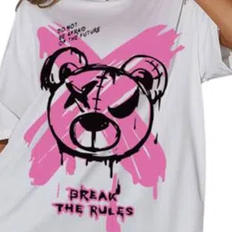 JUNEBERRY Graphic Printed Oversized Drop-Shoulder Sleevess Pure Cotton T-shirt image 2