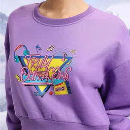 Tokyo Talkies Purple Typography Printed Crop Pullover image 3