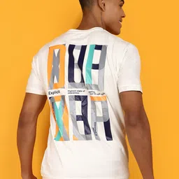 V-Mart Round Neck Short Sleeves Typographic Printed Cotton Regular Fit T-shirt image 2