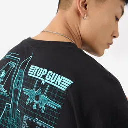 The Souled Store Black Graphic Printed Drop-Shoulder Sleeves Cotton Oversized T-shirt image 3