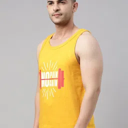 Bushirt Men Mustard Yellow Printed Pure Cotton T-shirt image 3
