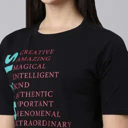 Kryptic Typography Printed Round Neck Cotton Crop Oversized T-shirt image 2