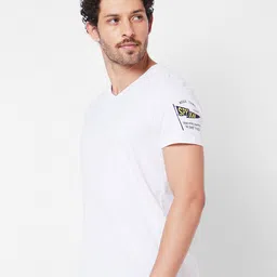 SPYKAR Typography Printed V-Neck Half Sleeves Slim Fit Cotton Casual T-shirt image 3