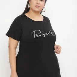 UnaOne Plus Size Typography Printed Pure Cotton Slim Fit  T-shirt image 3