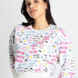 Status Quo Typography Printed Hooded Crop Sweatshirt image 3