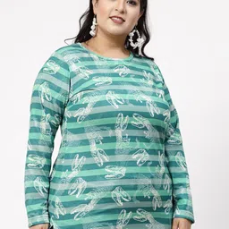 plusS Plus Size Blue Striped Cotton T-shirt image 5