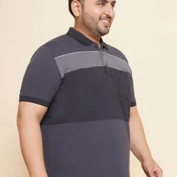 John Pride Men Plus Size Colourblocked Polo Collar Pocket T-shirt image 4