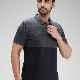 Parx Men Striped Polo Collar Applique T-shirt image 3