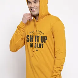 Friskers Men Yellow Typography Printed Hooded T-shirt image 3