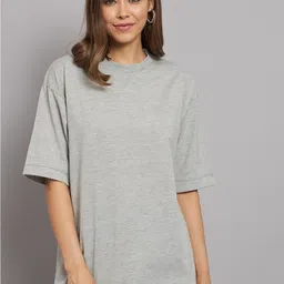 Imsa Moda Typography Printed Round Neck Drop-Shoulder Cotton Oversized T-shirt image 3