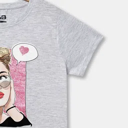 R&B Girls Grey Printed Cotton T-shirt image 3