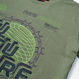 Gini and Jony Boys Olive Green Printed T-shirt image 2