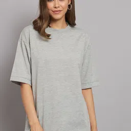 Imsa Moda Typography Printed Drop Shoulder Cotton Oversized Longline T-shirt image 5