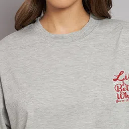 Imsa Moda Typography Printed Drop Shoulder Sleeves Oversize Cotton Casual T Shirt image 2